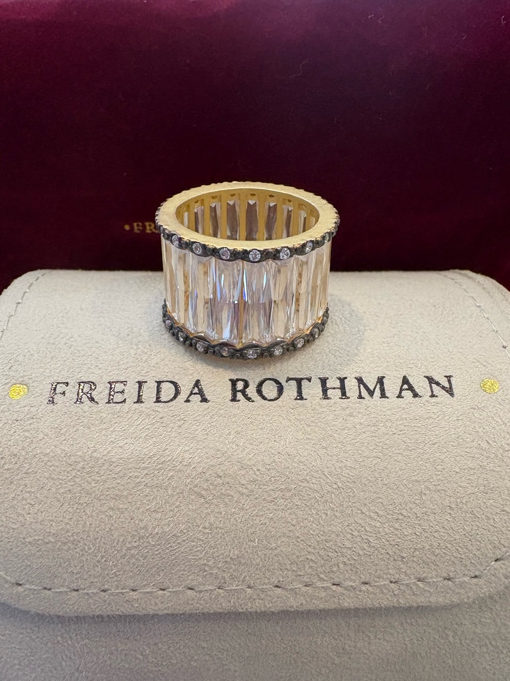 Freida Rothman Cigar Crystal Band Ring Size 8 New In Box